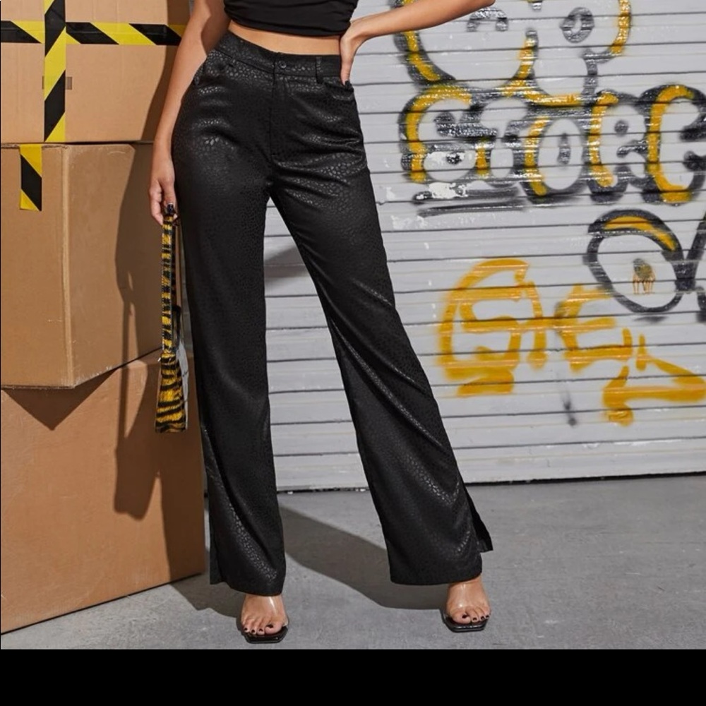 Zipper Fly Leopard Palazzo Pants